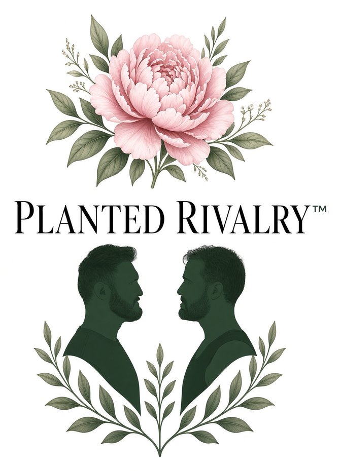 Planted Rivalry™ emblem: a pink peony above the Planted Rivalry™ name and two facing profiles over a leaf wreath